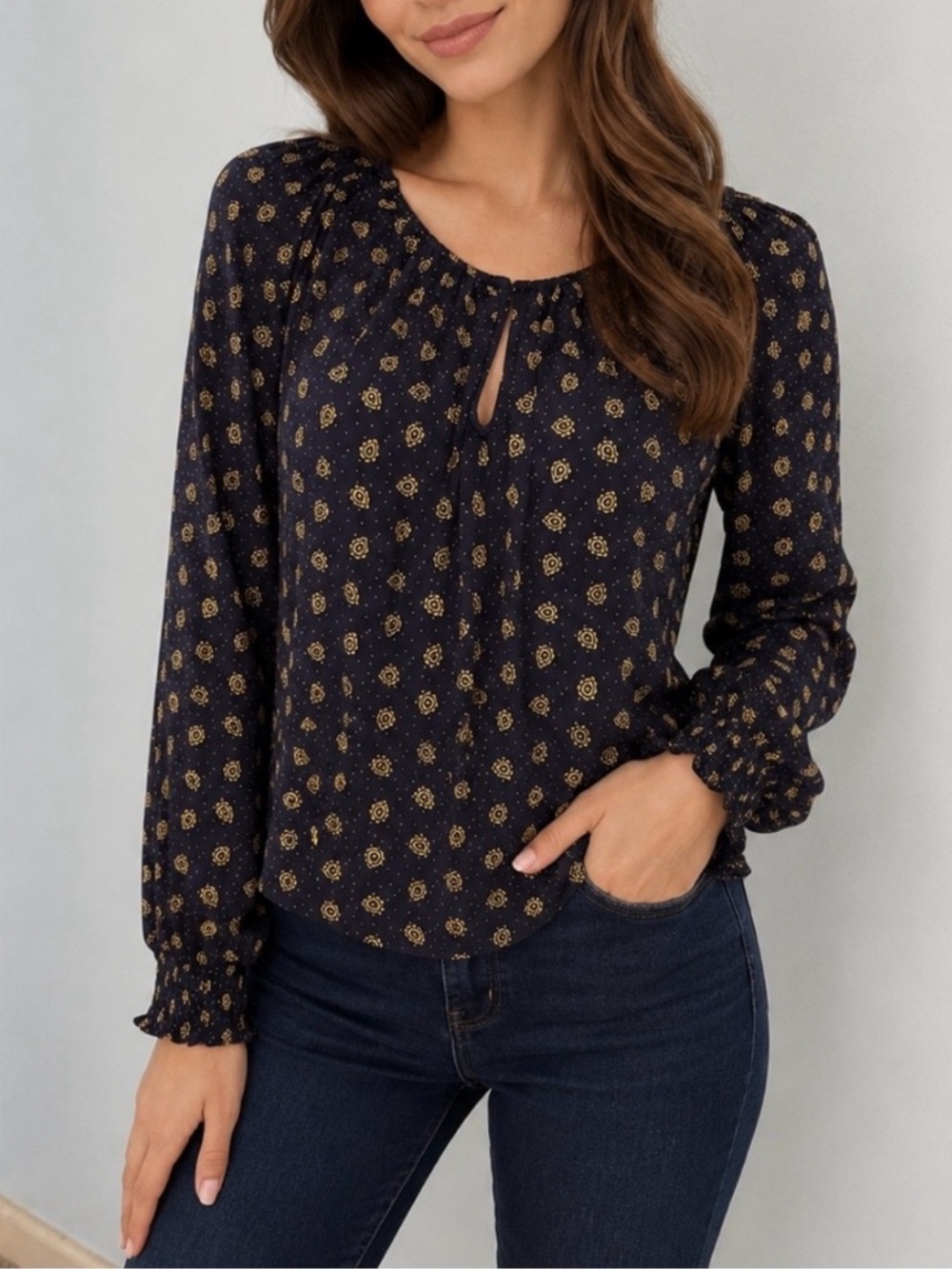 Boden Vicky Paisley / Medallion Boho Jersey Knit Top Blouse XS